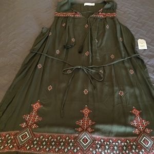 Pink and Green Embroidered Shift Dress